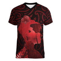 Aotearoa Mana Wahine Women V-Neck T-Shirt The Spiritual Power Of Women LT05 Female Red - Polynesian Pride