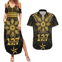 Personalised Philippines Independence Day Couples Matching Summer Maxi Dress and Hawaiian Shirt Filipinos Sun Star Tribal