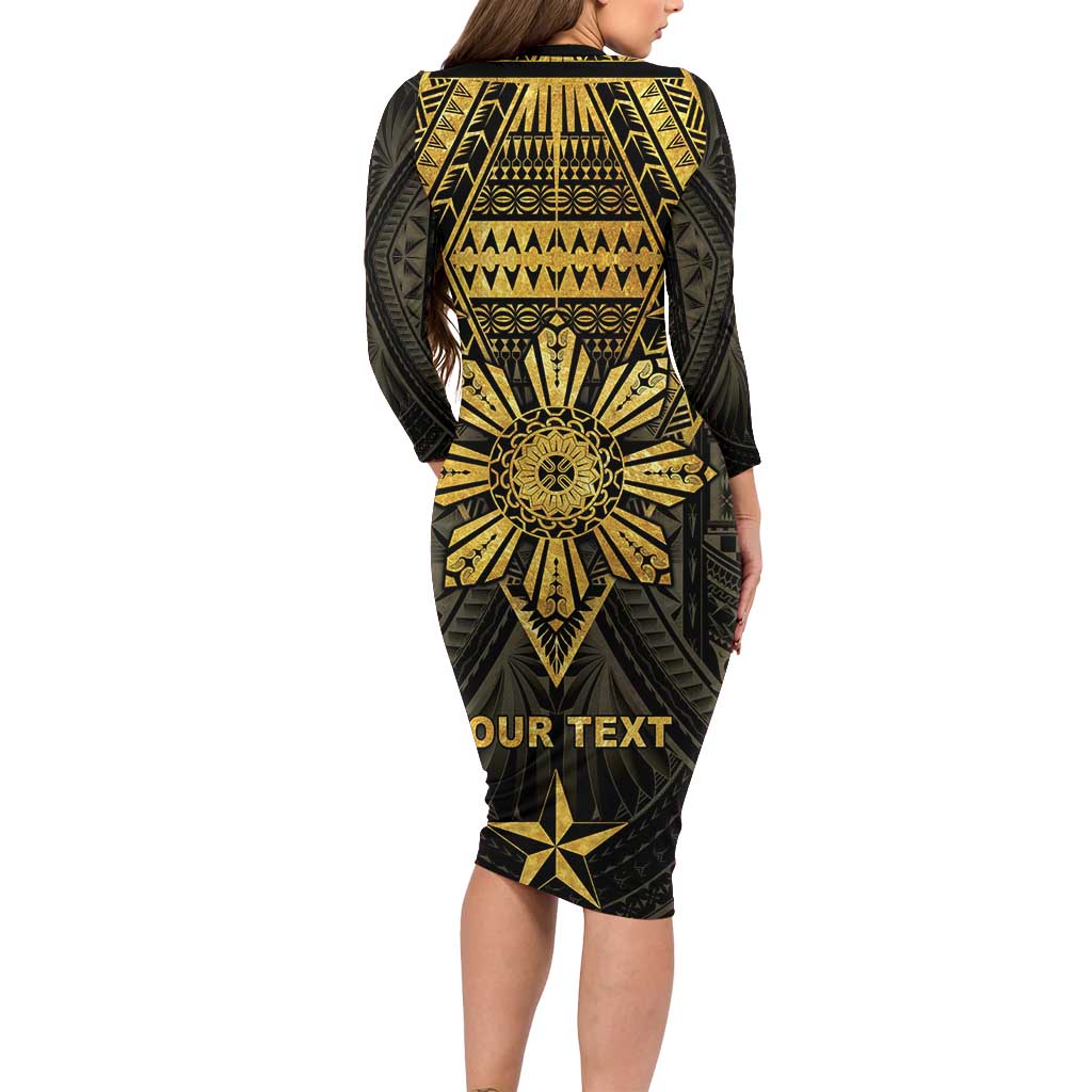 Personalised Philippines Independence Day Family Matching Long Sleeve Bodycon Dress and Hawaiian Shirt Filipinos Sun Star Tribal