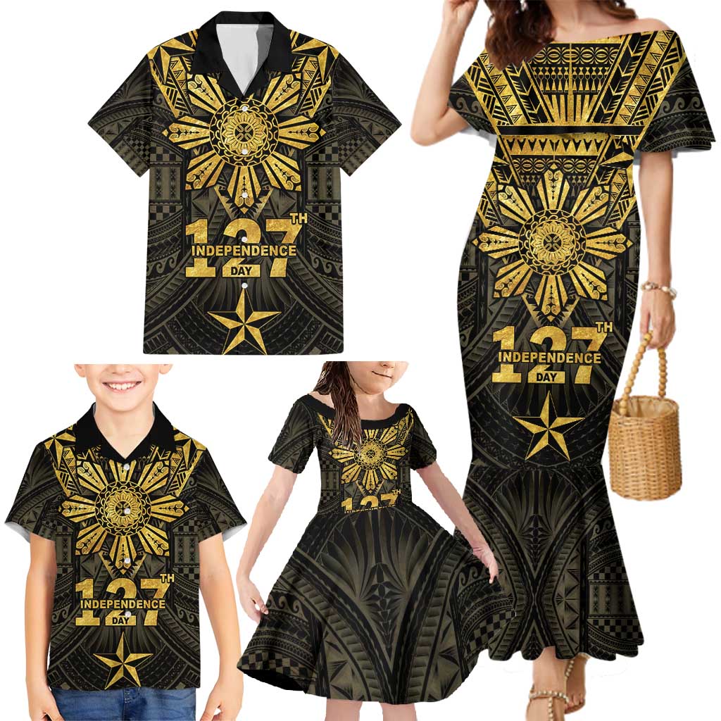 Personalised Philippines Independence Day Family Matching Mermaid Dress and Hawaiian Shirt Filipinos Sun Star Tribal