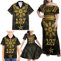 Personalised Philippines Independence Day Family Matching Off Shoulder Maxi Dress and Hawaiian Shirt Filipinos Sun Star Tribal