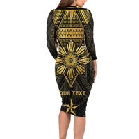 Personalised Philippines Independence Day Long Sleeve Bodycon Dress Filipinos Sun Star Tribal