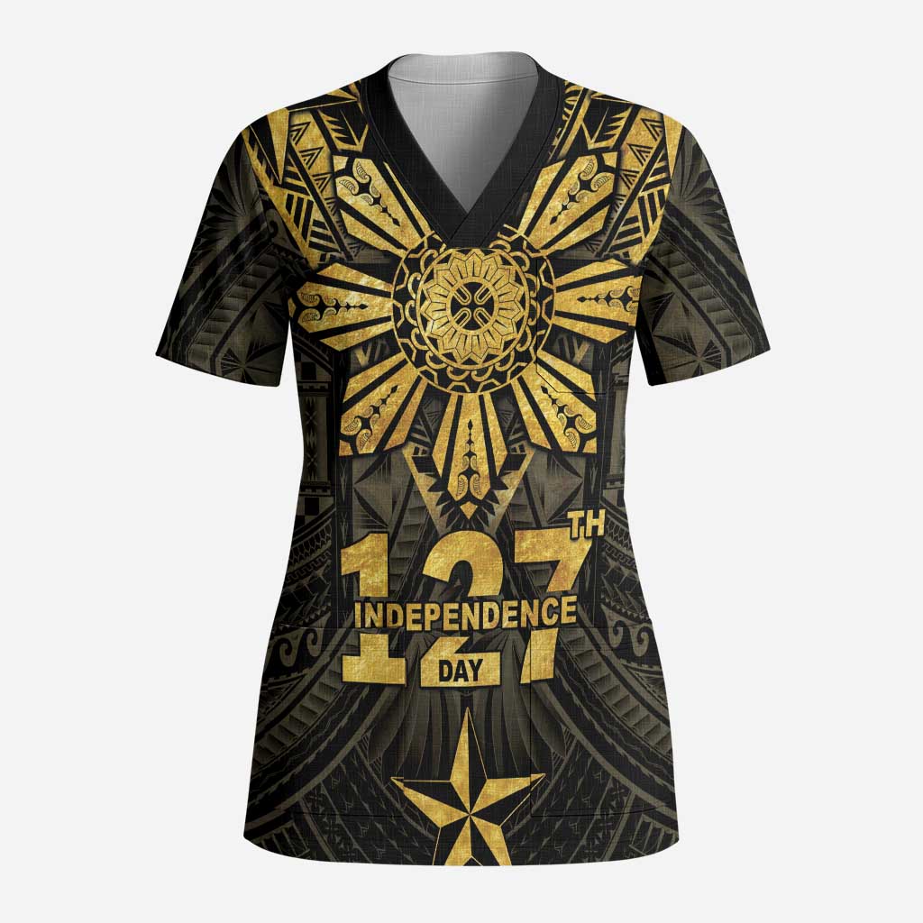 Personalised Philippines Independence Day Scrub Top Filipinos Sun Star Tribal - Polynesian Pride