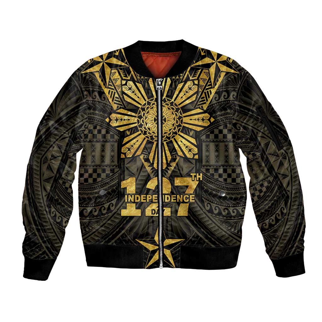 Personalised Philippines Independence Day Sleeve Zip Bomber Jacket Filipinos Sun Star Tribal