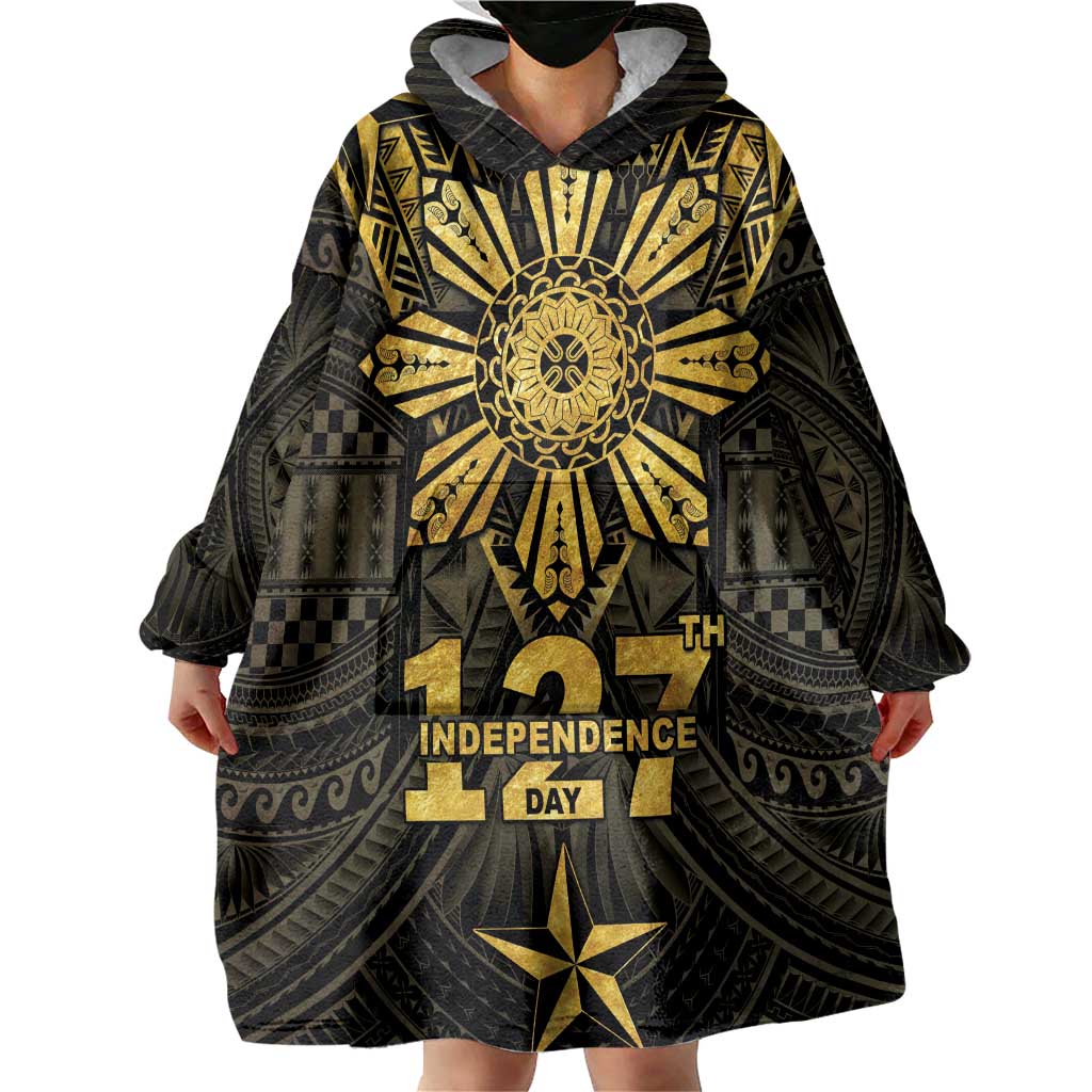 Personalised Philippines Independence Day Wearable Blanket Hoodie Filipinos Sun Star Tribal