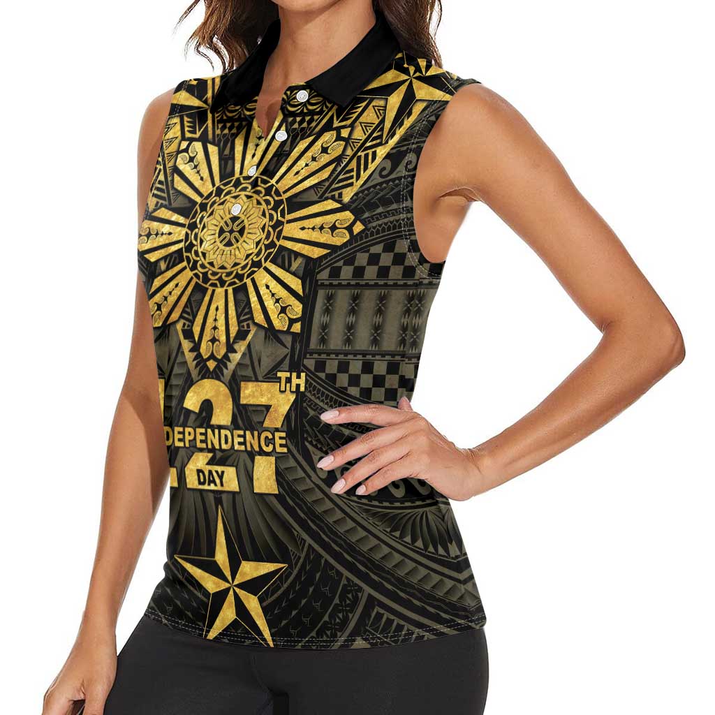 Personalised Philippines Independence Day Women Sleeveless Polo Shirt Filipinos Sun Star Tribal
