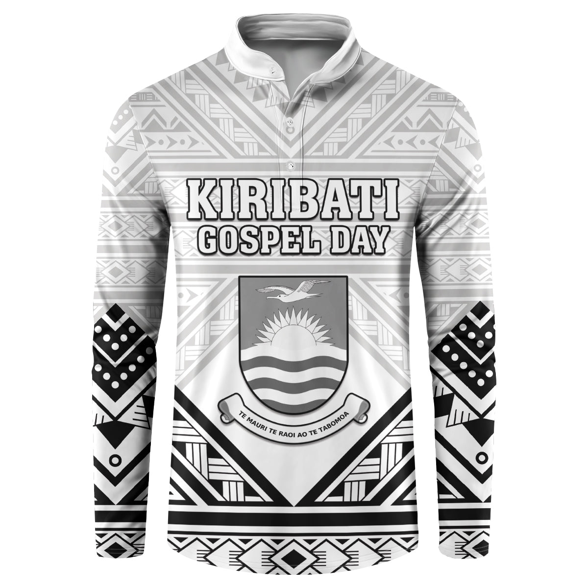 Personalised Kiribati Gospel Day Button Sweatshirt Coat Of Arms Polynesian Pattern LT05 White - Polynesian Pride