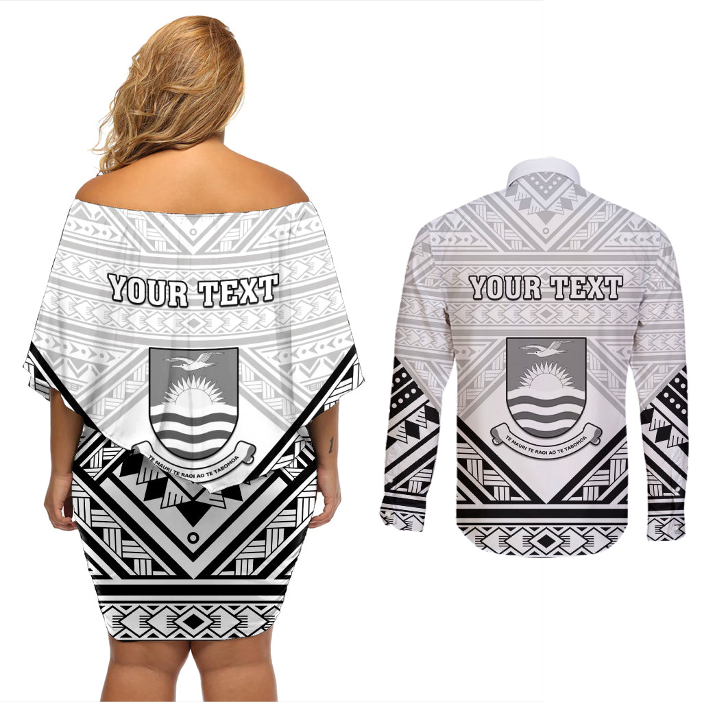 Personalised Kiribati Gospel Day Couples Matching Off Shoulder Short Dress and Long Sleeve Button Shirt Coat Of Arms Polynesian Pattern LT05 - Polynesian Pride