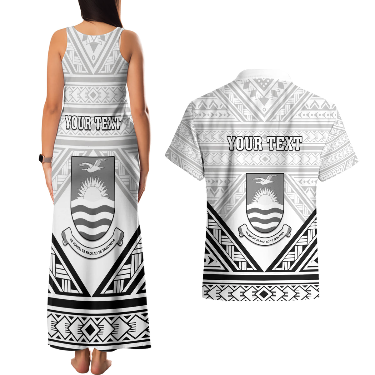 Personalised Kiribati Gospel Day Couples Matching Tank Maxi Dress and Hawaiian Shirt Coat Of Arms Polynesian Pattern LT05 - Polynesian Pride