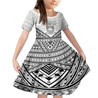 Personalised Kiribati Gospel Day Family Matching Mermaid Dress and Hawaiian Shirt Coat Of Arms Polynesian Pattern LT05 Daughter's Dress White - Polynesian Pride