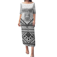 Personalised Kiribati Gospel Day Family Matching Puletasi and Hawaiian Shirt Coat Of Arms Polynesian Pattern LT05 Mom's Dress White - Polynesian Pride