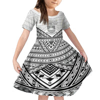 Personalised Kiribati Gospel Day Family Matching Short Sleeve Bodycon Dress and Hawaiian Shirt Coat Of Arms Polynesian Pattern LT05 Daughter's Dress White - Polynesian Pride