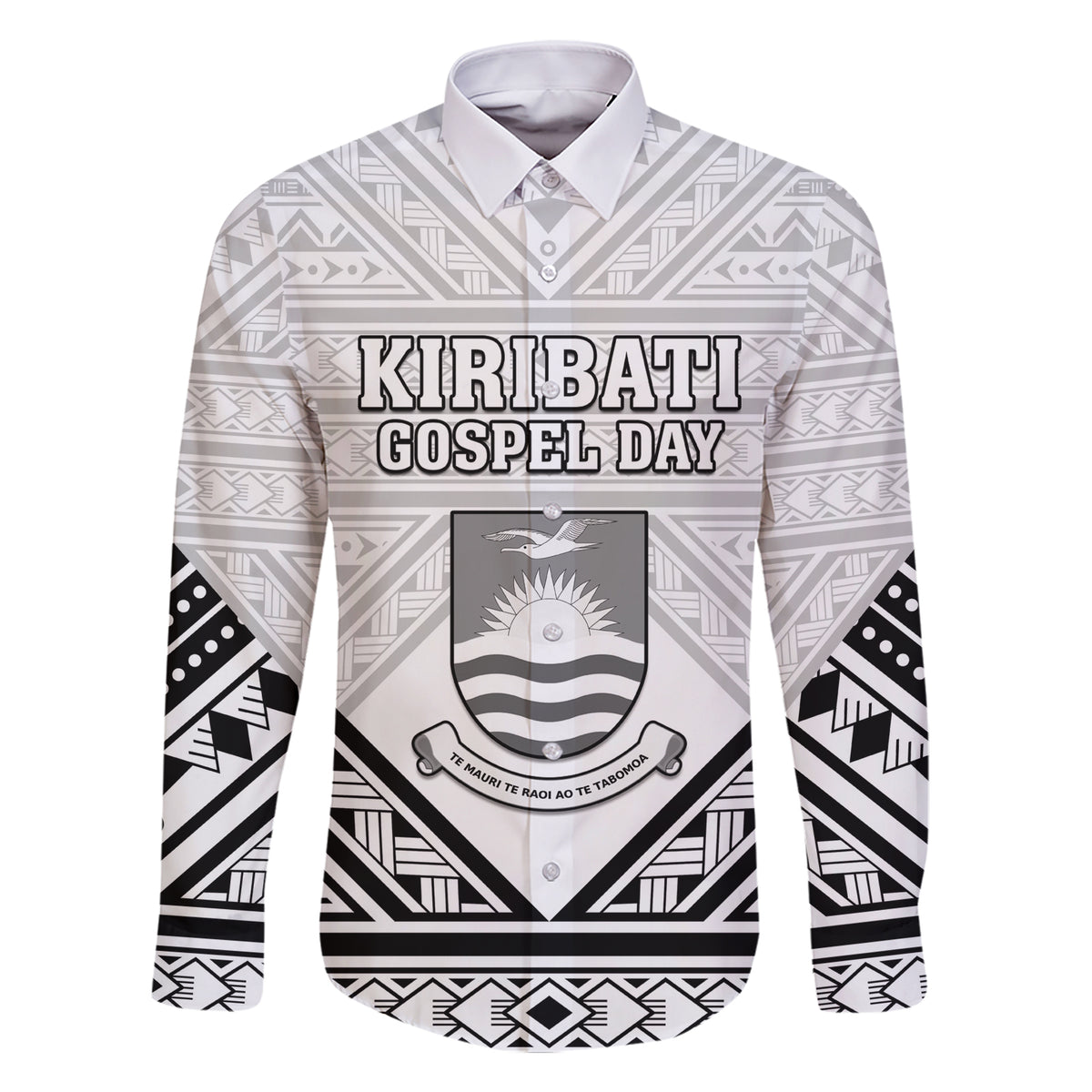 Personalised Kiribati Gospel Day Family Matching Short Sleeve Bodycon Dress and Hawaiian Shirt Coat Of Arms Polynesian Pattern LT05 Dad's Shirt - Long Sleeve White - Polynesian Pride