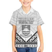 Personalised Kiribati Gospel Day Family Matching Short Sleeve Bodycon Dress and Hawaiian Shirt Coat Of Arms Polynesian Pattern LT05 Son's Shirt White - Polynesian Pride