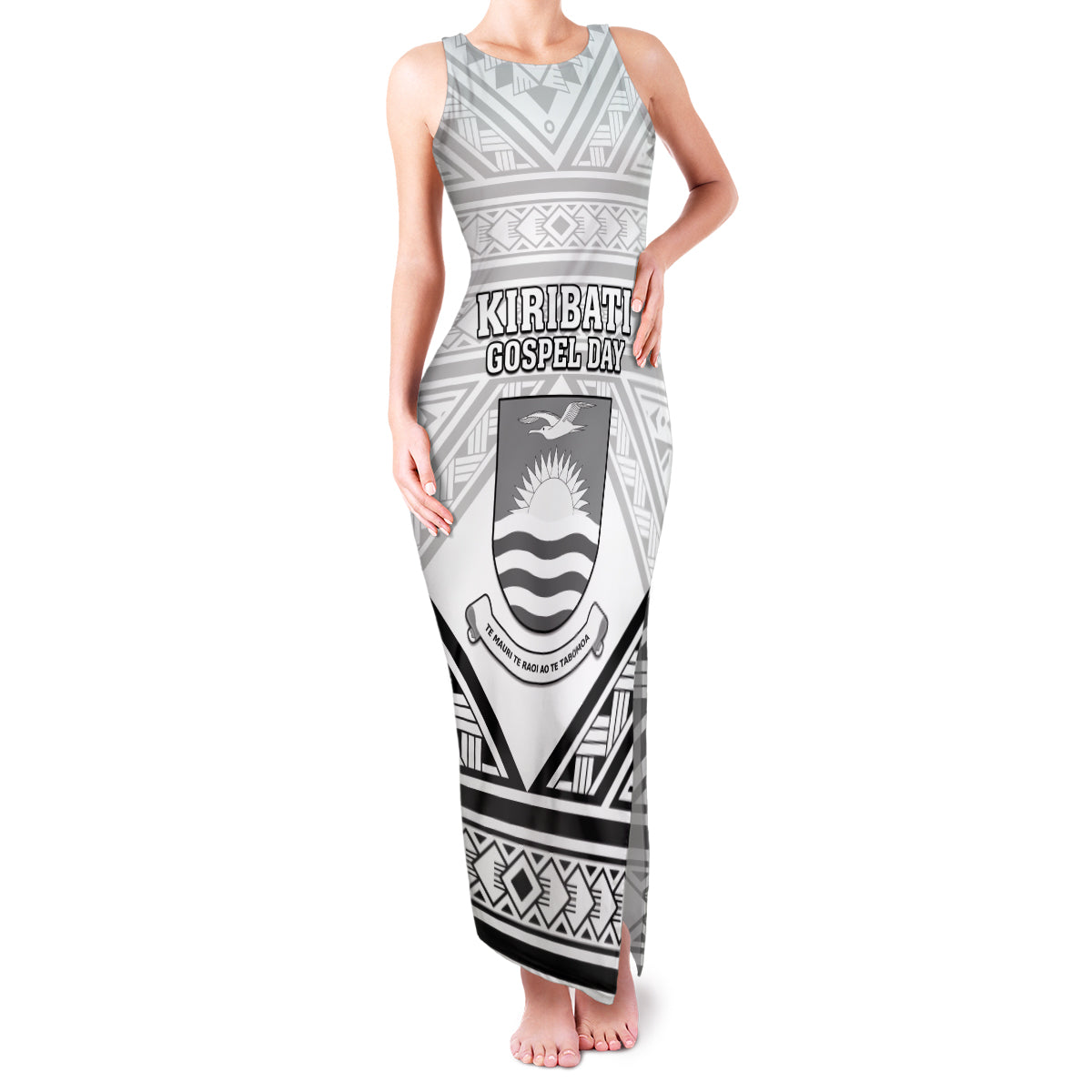 Personalised Kiribati Gospel Day Family Matching Tank Maxi Dress and Hawaiian Shirt Coat Of Arms Polynesian Pattern