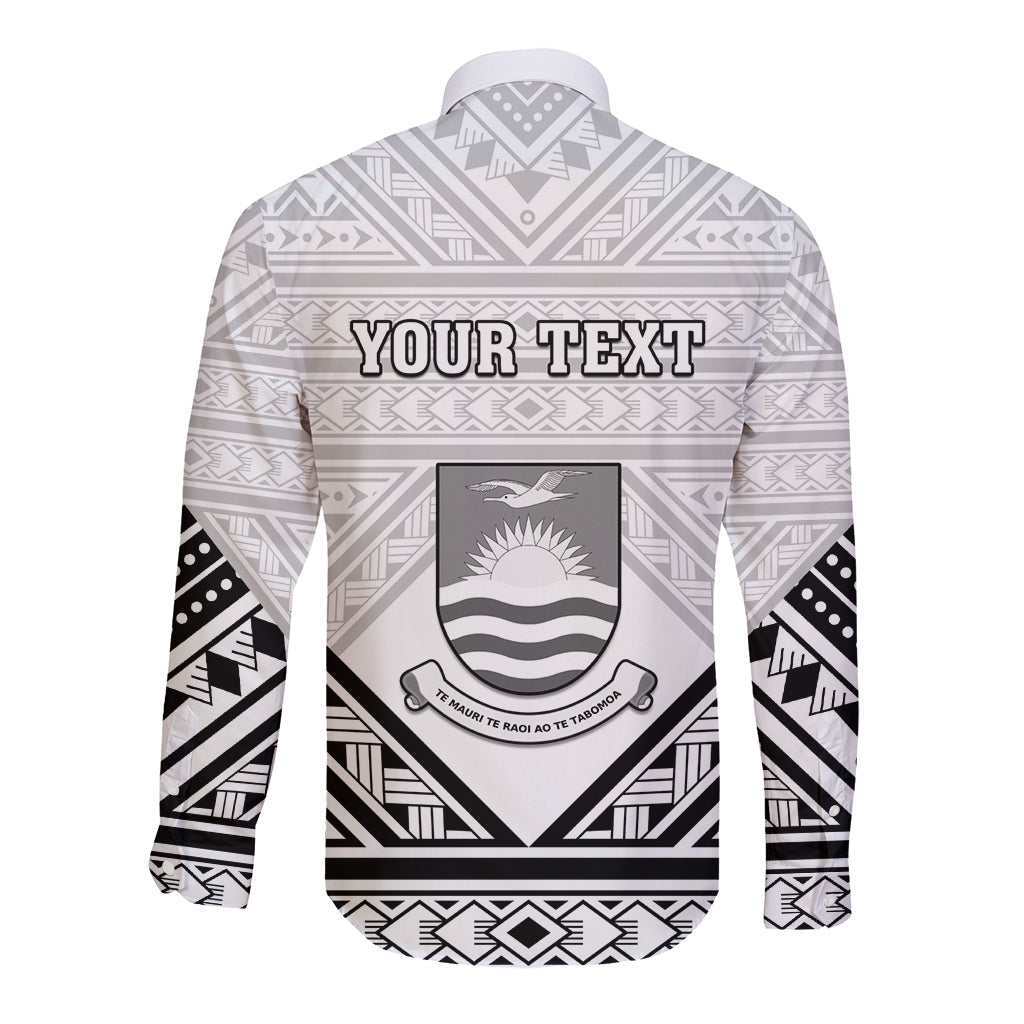 Personalised Kiribati Gospel Day Long Sleeve Button Shirt Coat Of Arms Polynesian Pattern