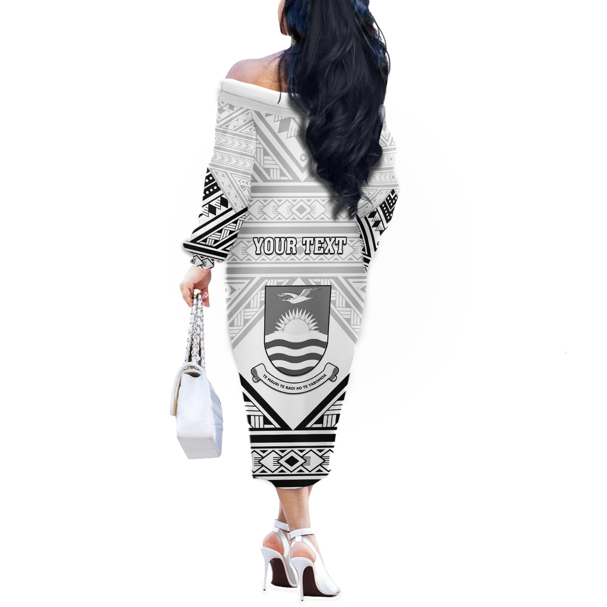Personalised Kiribati Gospel Day Off The Shoulder Long Sleeve Dress Coat Of Arms Polynesian Pattern