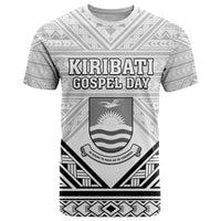 Personalised Kiribati Gospel Day T Shirt Coat Of Arms Polynesian Pattern LT05 White - Polynesian Pride