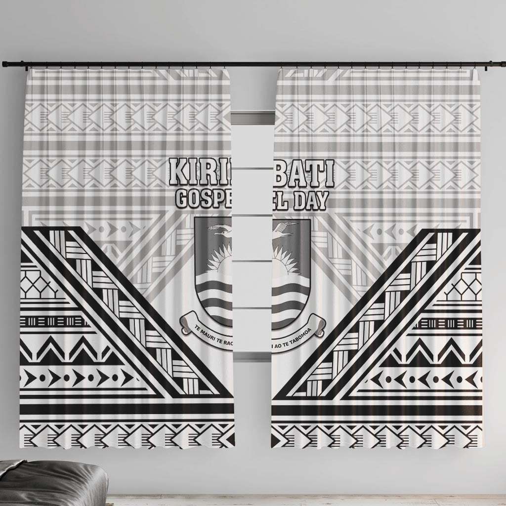 Kiribati Gospel Day Window Curtain Coat Of Arms Polynesian Pattern LT05 With Hooks White - Polynesian Pride