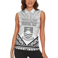 Personalised Kiribati Gospel Day Women Sleeveless Polo Shirt Coat Of Arms Polynesian Pattern LT05 - Polynesian Pride