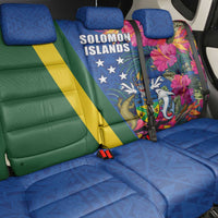 Solomon Islands Independence Day Back Car Seat Cover Coat Of Arms With Tropical Flowers LT05 - Polynesian Pride