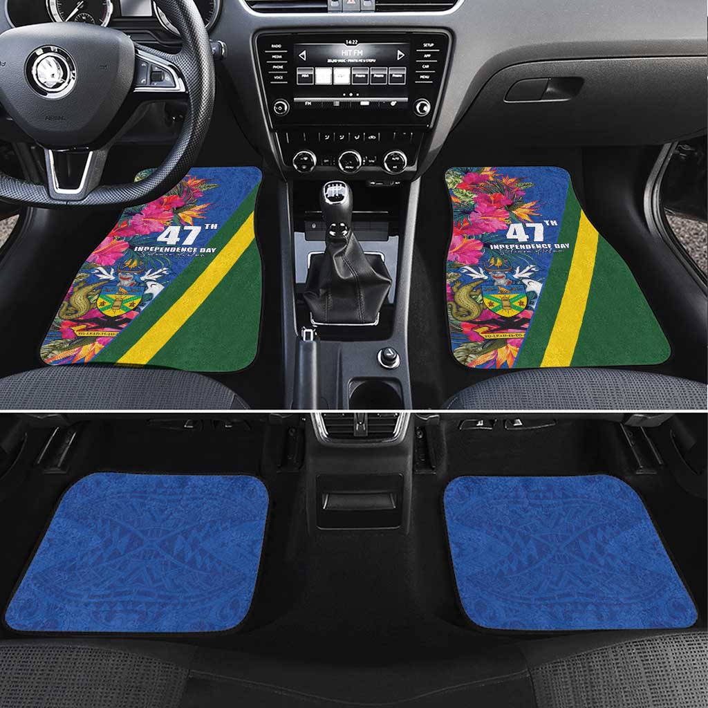 Solomon Islands Independence Day Car Mats Coat Of Arms With Tropical Flowers