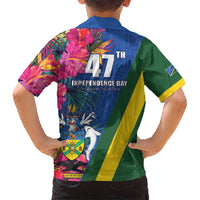 Solomon Islands Independence Day Family Matching Short Sleeve Bodycon Dress and Hawaiian Shirt Coat Of Arms With Tropical Flowers LT05 - Polynesian Pride