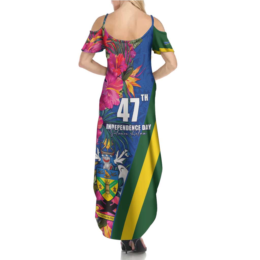 Solomon Islands Independence Day Family Matching Summer Maxi Dress and Hawaiian Shirt Coat Of Arms With Tropical Flowers LT05 - Polynesian Pride