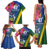 Solomon Islands Independence Day Family Matching Tank Maxi Dress and Hawaiian Shirt Coat Of Arms With Tropical Flowers LT05 - Polynesian Pride