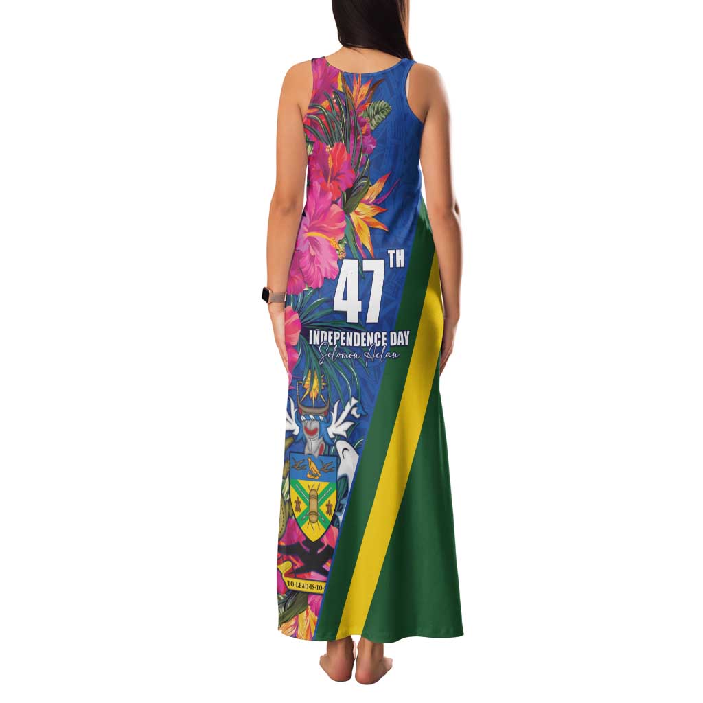 Solomon Islands Independence Day Family Matching Tank Maxi Dress and Hawaiian Shirt Coat Of Arms With Tropical Flowers LT05 - Polynesian Pride