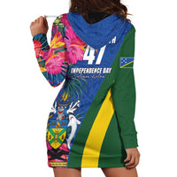 Solomon Islands Independence Day Hoodie Dress Coat Of Arms With Tropical Flowers