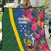 Solomon Islands Independence Day Quilt Coat Of Arms With Tropical Flowers LT05 Blue - Polynesian Pride