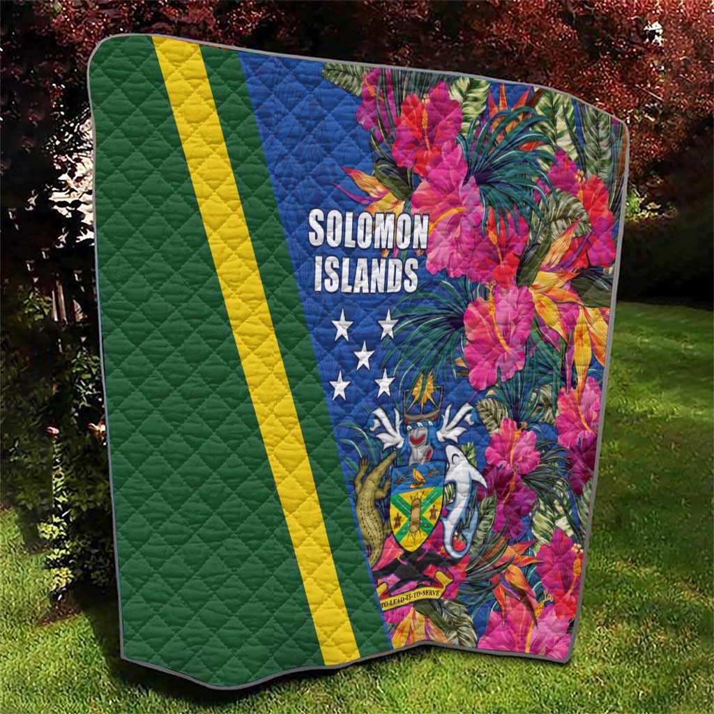 Solomon Islands Independence Day Quilt Coat Of Arms With Tropical Flowers LT05 - Polynesian Pride