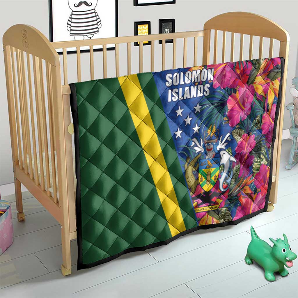 Solomon Islands Independence Day Quilt Coat Of Arms With Tropical Flowers LT05 - Polynesian Pride