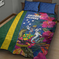 Solomon Islands Independence Day Quilt Bed Set Coat Of Arms With Tropical Flowers LT05 - Polynesian Pride