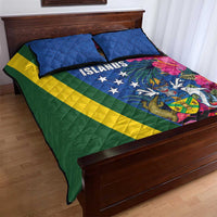Solomon Islands Independence Day Quilt Bed Set Coat Of Arms With Tropical Flowers LT05 - Polynesian Pride