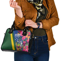 Solomon Islands Independence Day Shoulder Handbag Coat Of Arms With Tropical Flowers