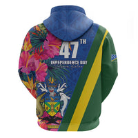 Solomon Islands Independence Day Zip Hoodie Coat Of Arms With Tropical Flowers LT05 - Polynesian Pride