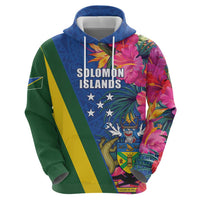 Solomon Islands Independence Day Zip Hoodie Coat Of Arms With Tropical Flowers LT05 - Polynesian Pride