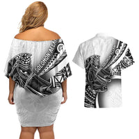Solomon Islands Nguzunguzu Couples Matching Off Shoulder Short Dress and Hawaiian Shirt Polynesian Tribal Pattern
