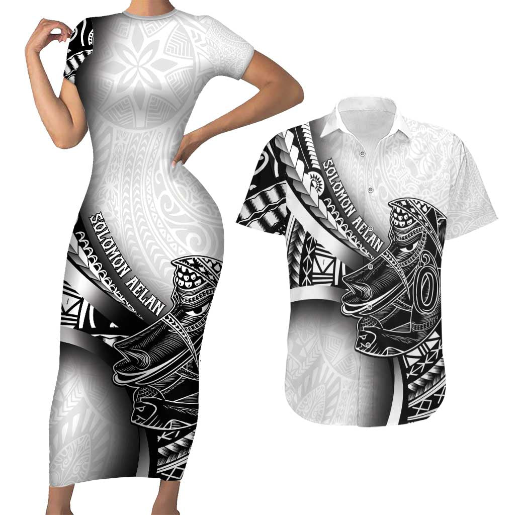 Solomon Islands Nguzunguzu Couples Matching Short Sleeve Bodycon Dress and Hawaiian Shirt Polynesian Tribal Pattern