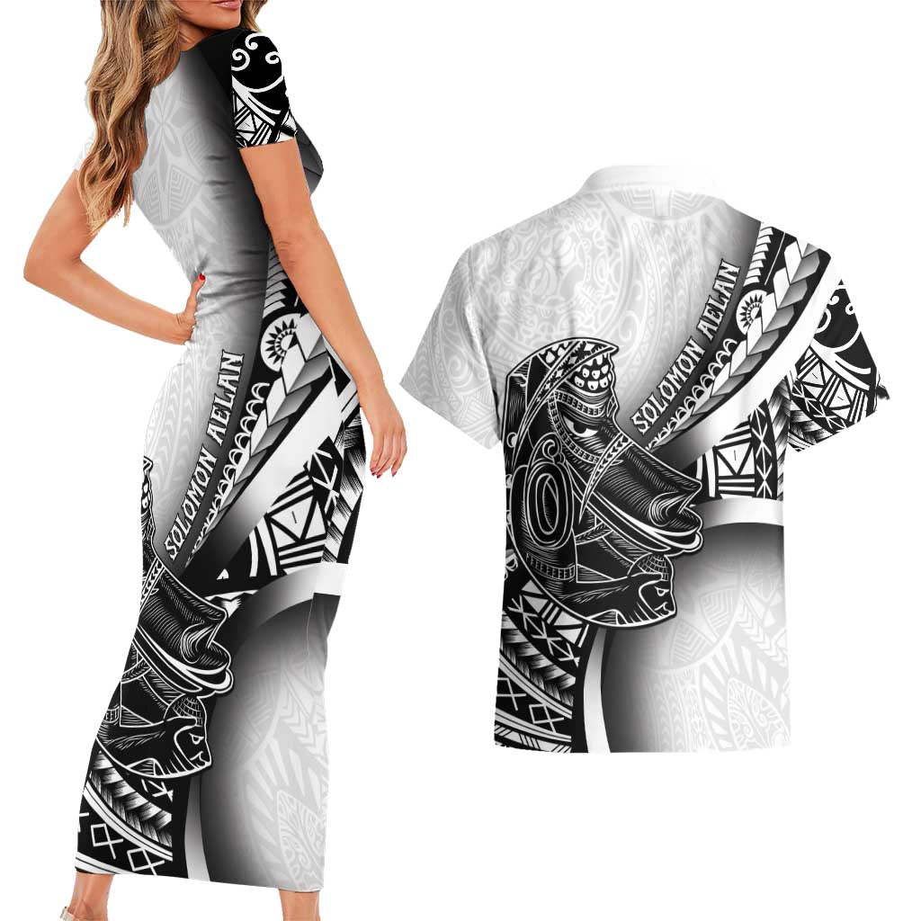 Solomon Islands Nguzunguzu Couples Matching Short Sleeve Bodycon Dress and Hawaiian Shirt Polynesian Tribal Pattern