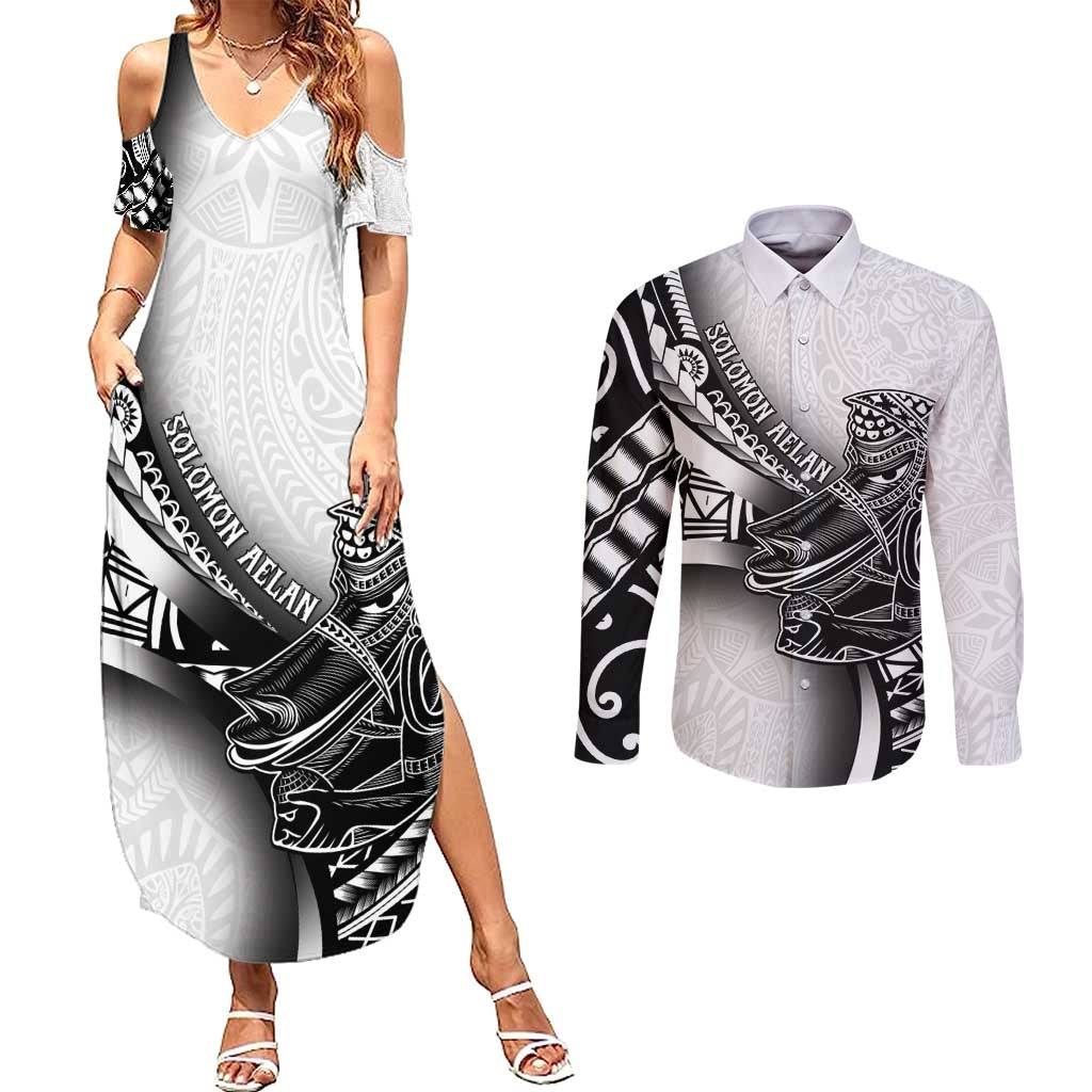 Solomon Islands Nguzunguzu Couples Matching Summer Maxi Dress and Long Sleeve Button Shirt Polynesian Tribal Pattern