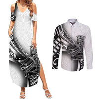 Solomon Islands Nguzunguzu Couples Matching Summer Maxi Dress and Long Sleeve Button Shirt Polynesian Tribal Pattern