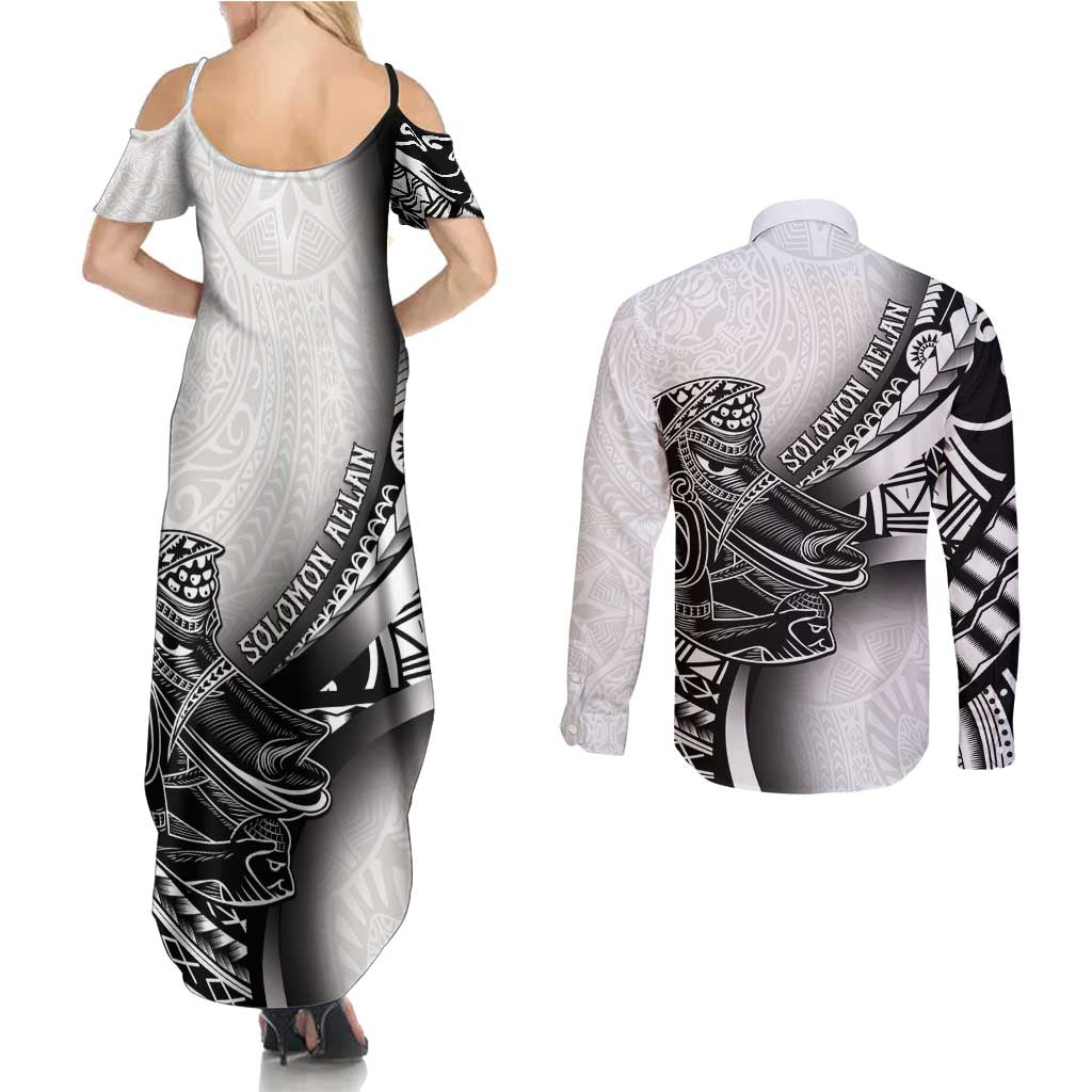 Solomon Islands Nguzunguzu Couples Matching Summer Maxi Dress and Long Sleeve Button Shirt Polynesian Tribal Pattern
