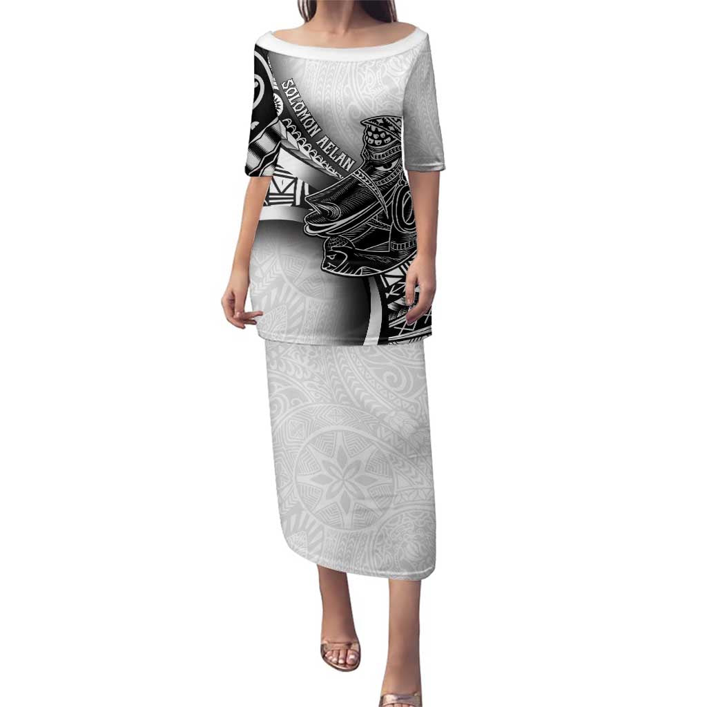 Solomon Islands Nguzunguzu Family Matching Puletasi and Hawaiian Shirt Polynesian Tribal Pattern LT05 Mom's Dress White - Polynesian Pride