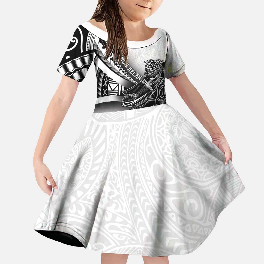 Solomon Islands Nguzunguzu Family Matching Short Sleeve Bodycon Dress and Hawaiian Shirt Polynesian Tribal Pattern LT05 Daughter's Dress White - Polynesian Pride