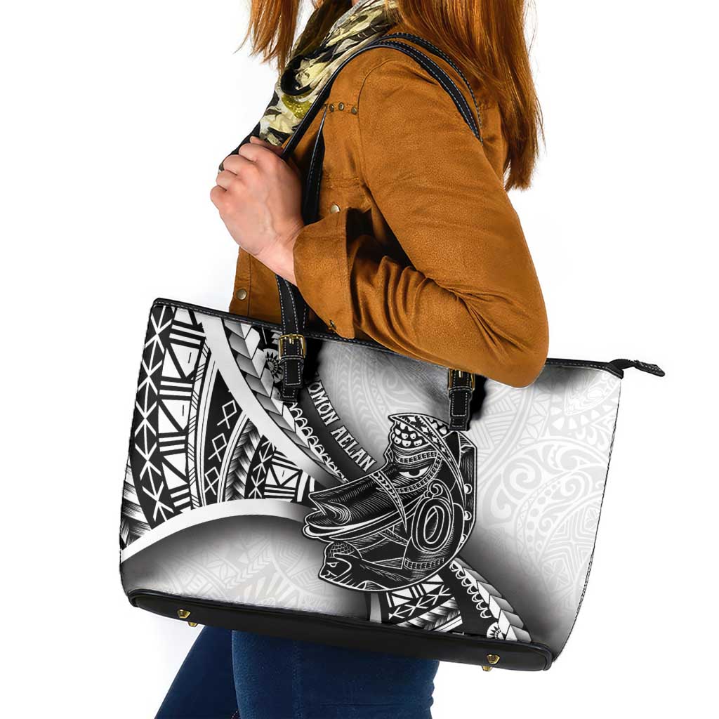 Solomon Islands Nguzunguzu Leather Tote Bag Polynesian Tribal Pattern LT05 White - Polynesian Pride