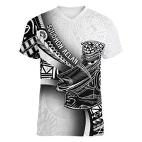 Solomon Islands Nguzunguzu Women V-Neck T-Shirt Polynesian Tribal Pattern