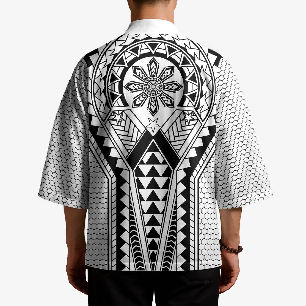 Philippines Batok Tribal Inspired Tattoo White Kimono LT05 - Polynesian Pride